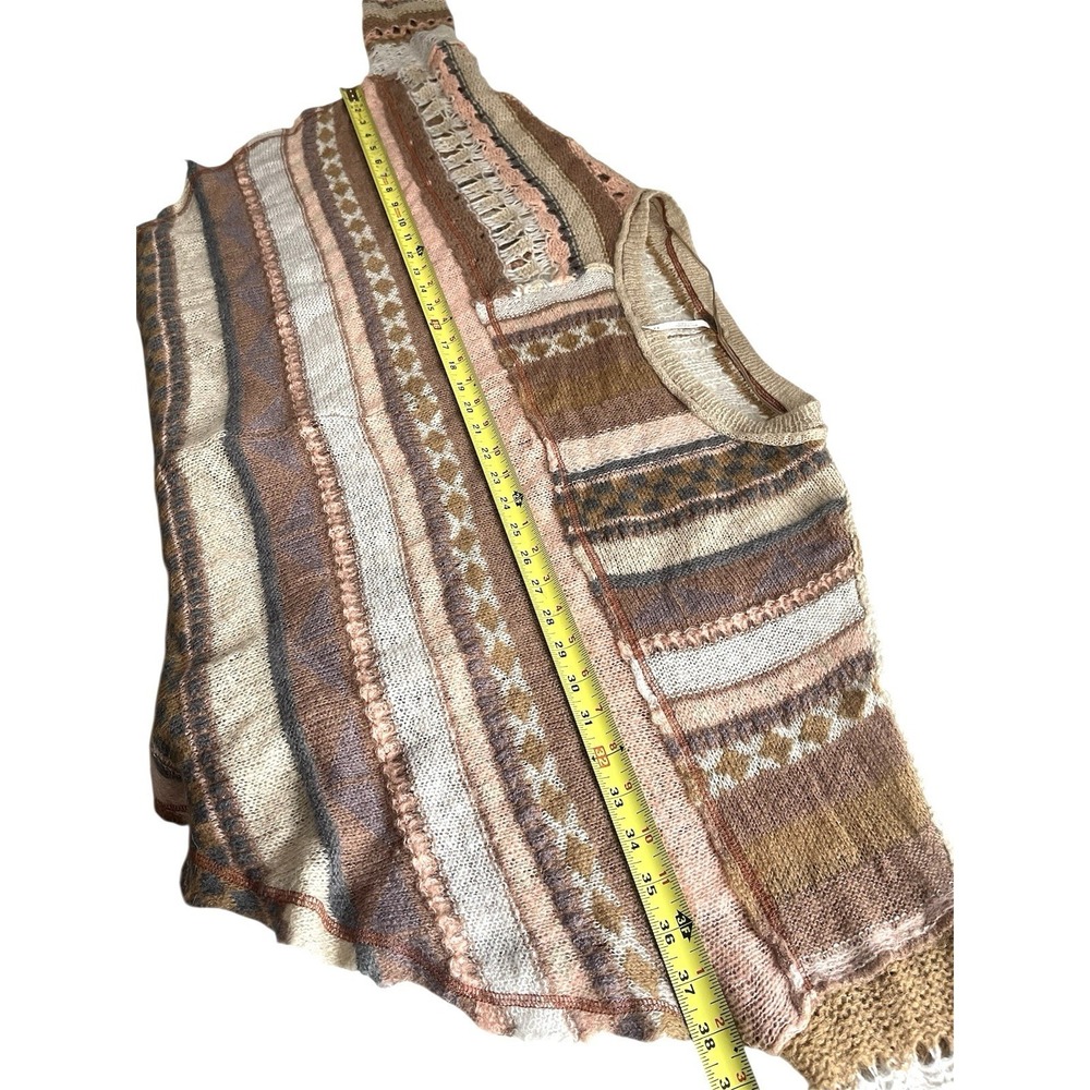 Free People December Skies Alpaca Wool Poncho Sweater Patchwork Boho Sz M Aztec - Picture 13 of 16